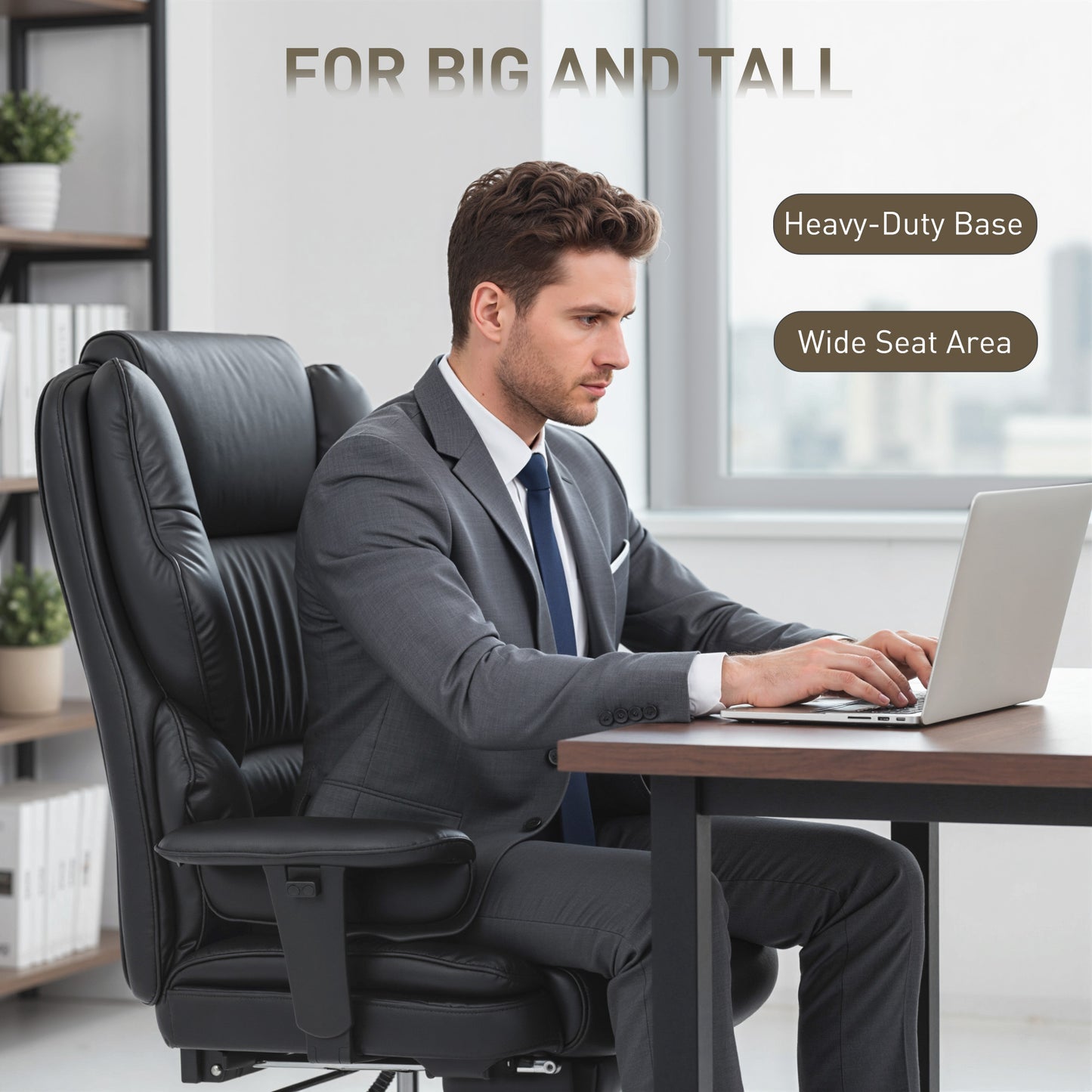 HOMCOM Big & Tall 400 lbs Overstuffed PU Leather Office Chair