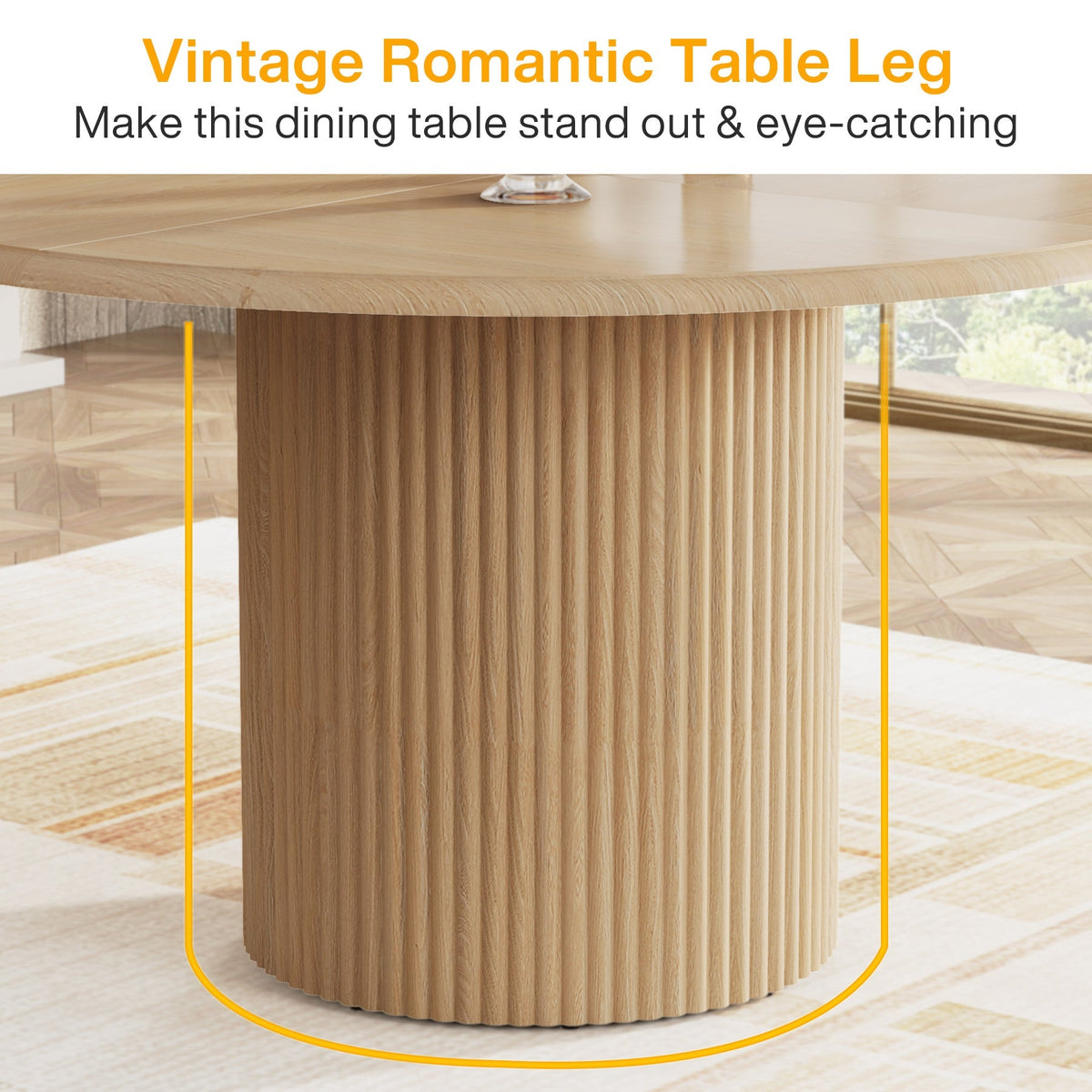 Round Dining Table, 47.24" Farmhouse Kitchen Table with Metal Base for 4