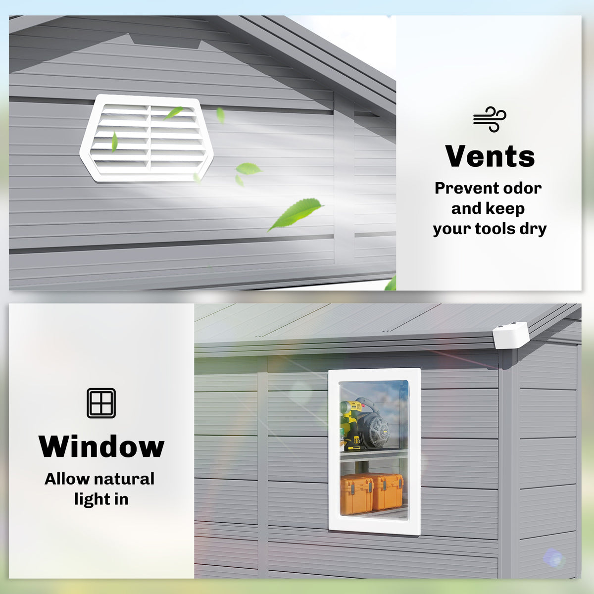 8' x 6' Garden Storage Shed, Outdoor Tool & Equipment Storage House with Wide Door, Foundation Kit, Vents, Window – Dark Grey