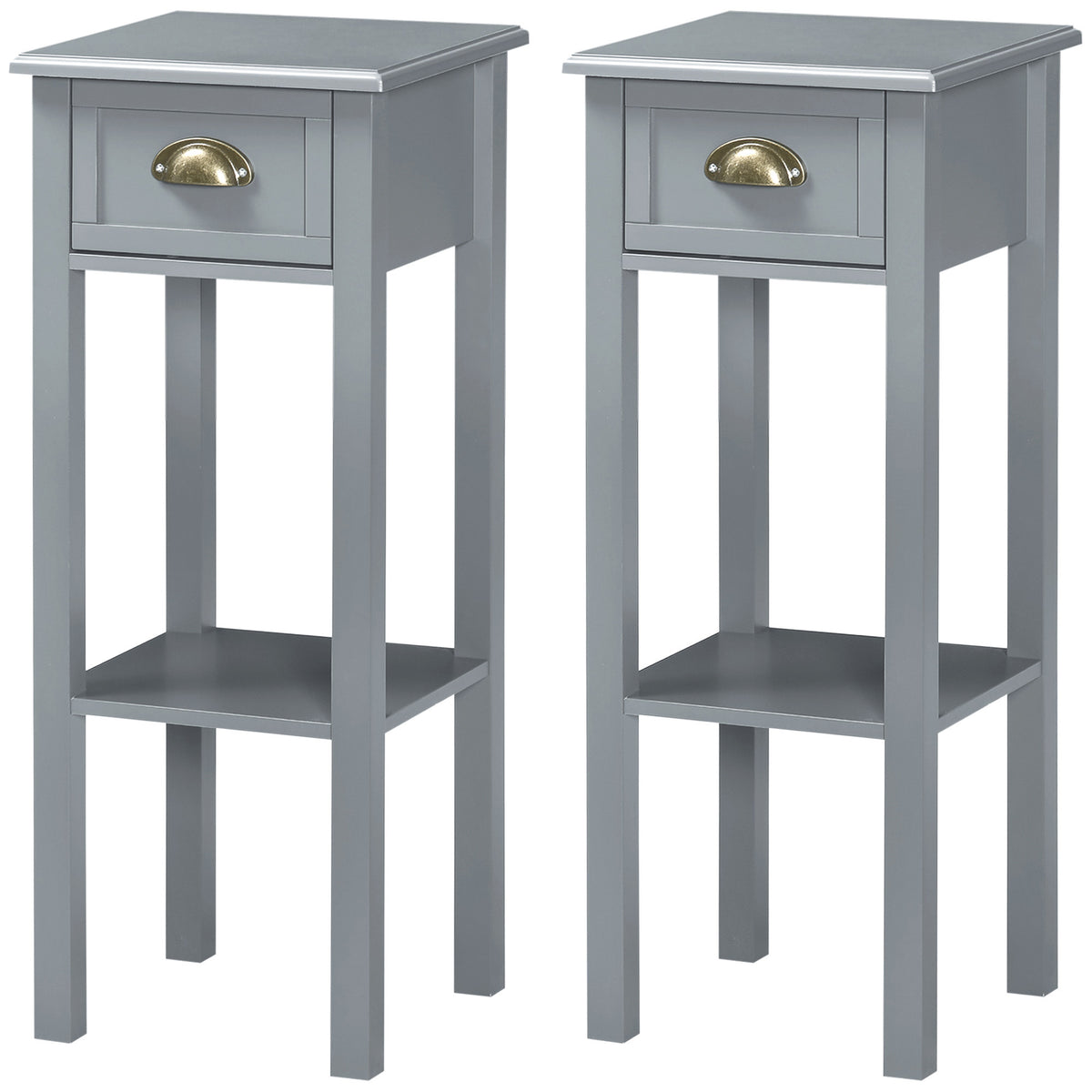 Tall Narrow 2-Tier Nightstands, Set of 2 – 12"W x 30"H