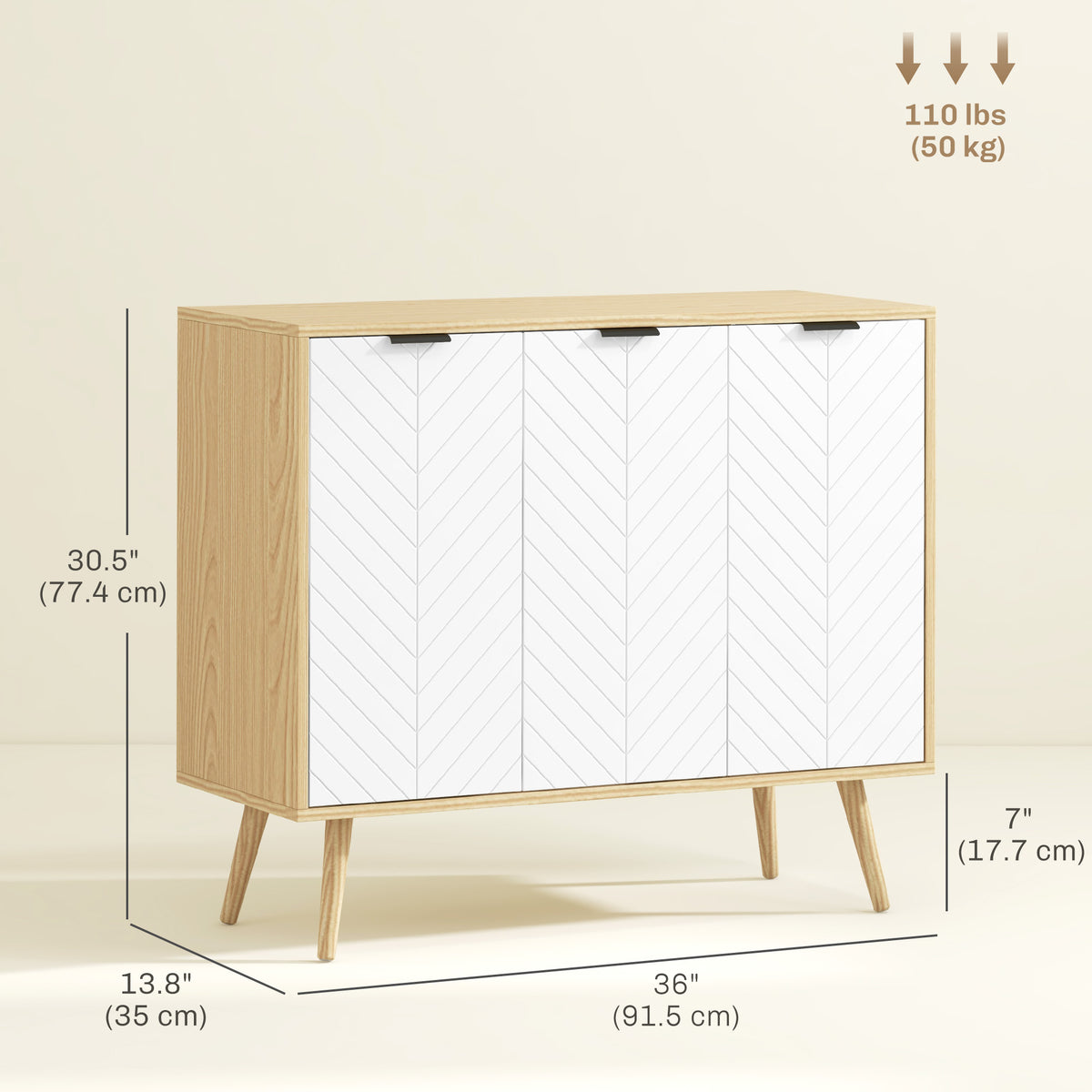 Modern Sideboard and Buffet with Adjustable Shelves and 3 Doors – 36"W x 31"H