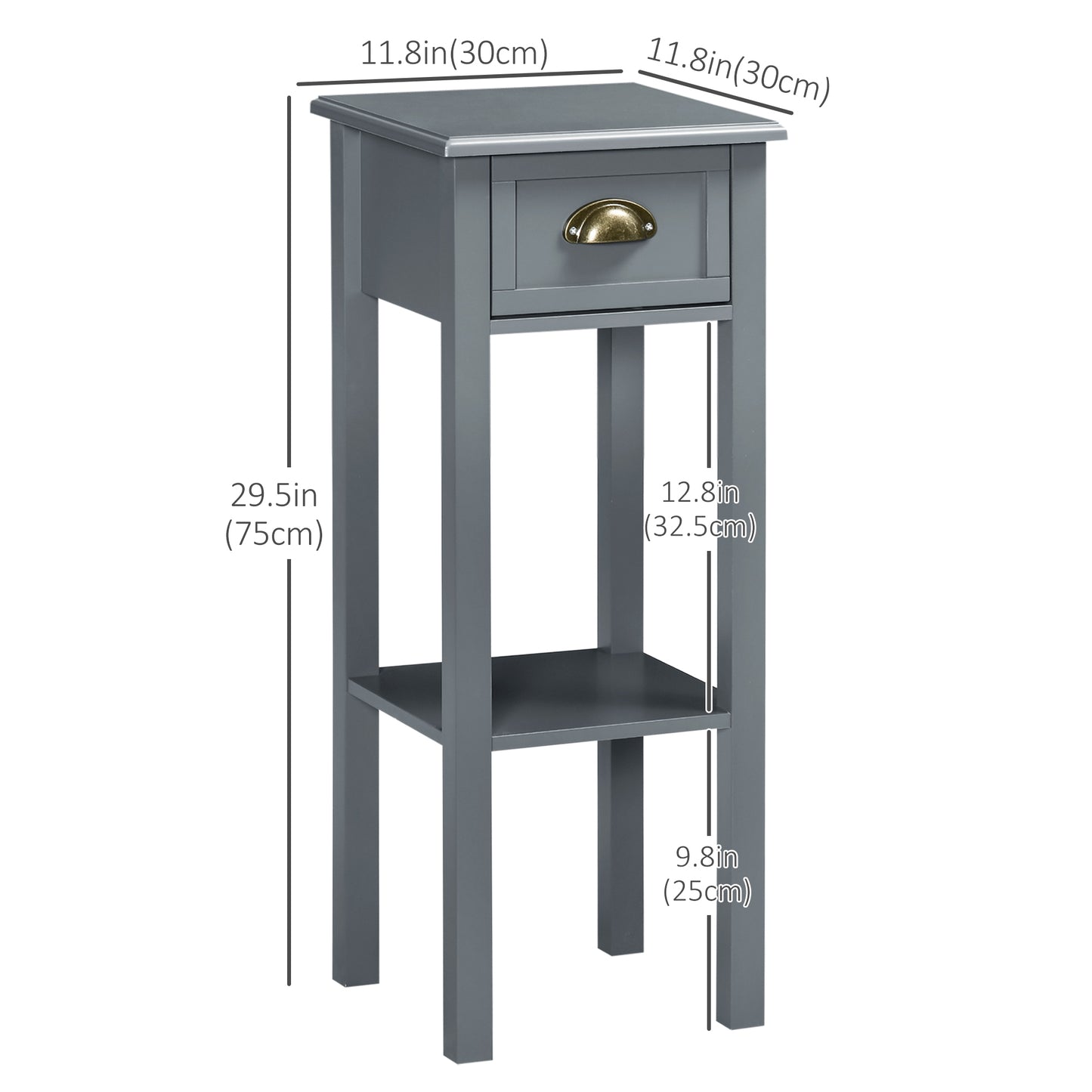 HOMCOM Set of 2 Slim Grey Wooden Nightstands with Drawer and Shelf