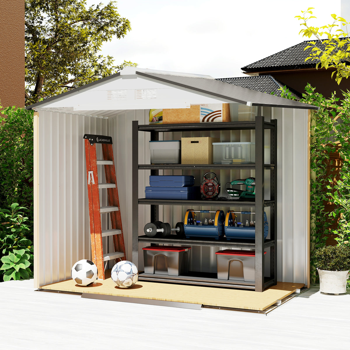 7'x 4'x 6' Garden Tool Shed Metal Storage Shed w/ Foundation Kit, Vents and Double Doors – Silver