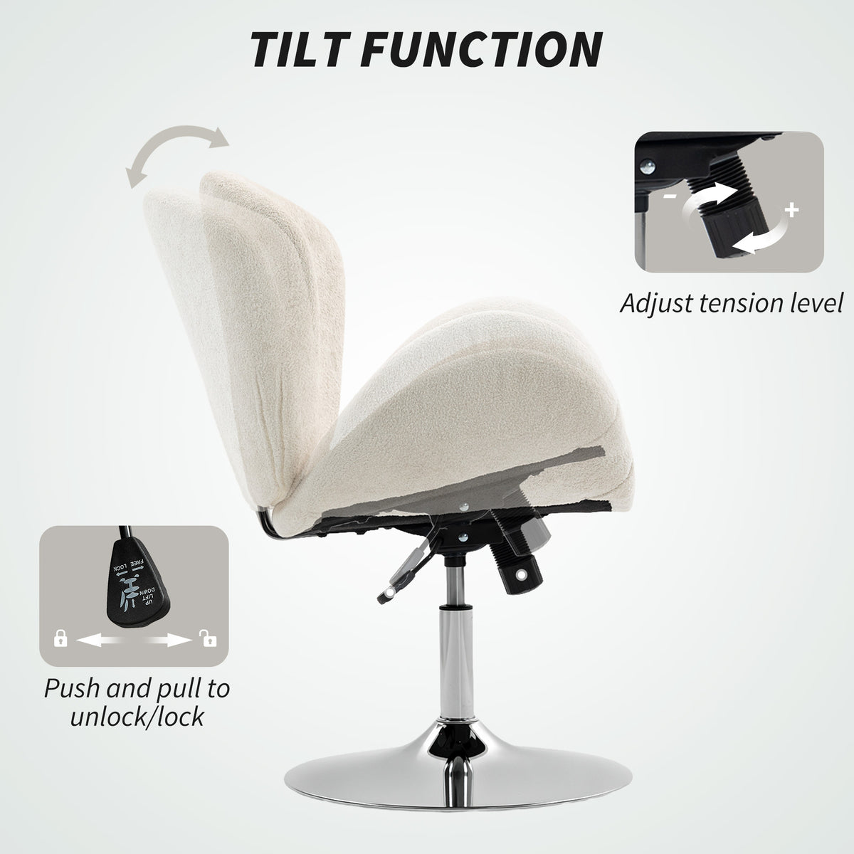 Swivel Office Chair, Velvet Desk Chair with Wide Bucket Seat, Butterfly Back, Cream White