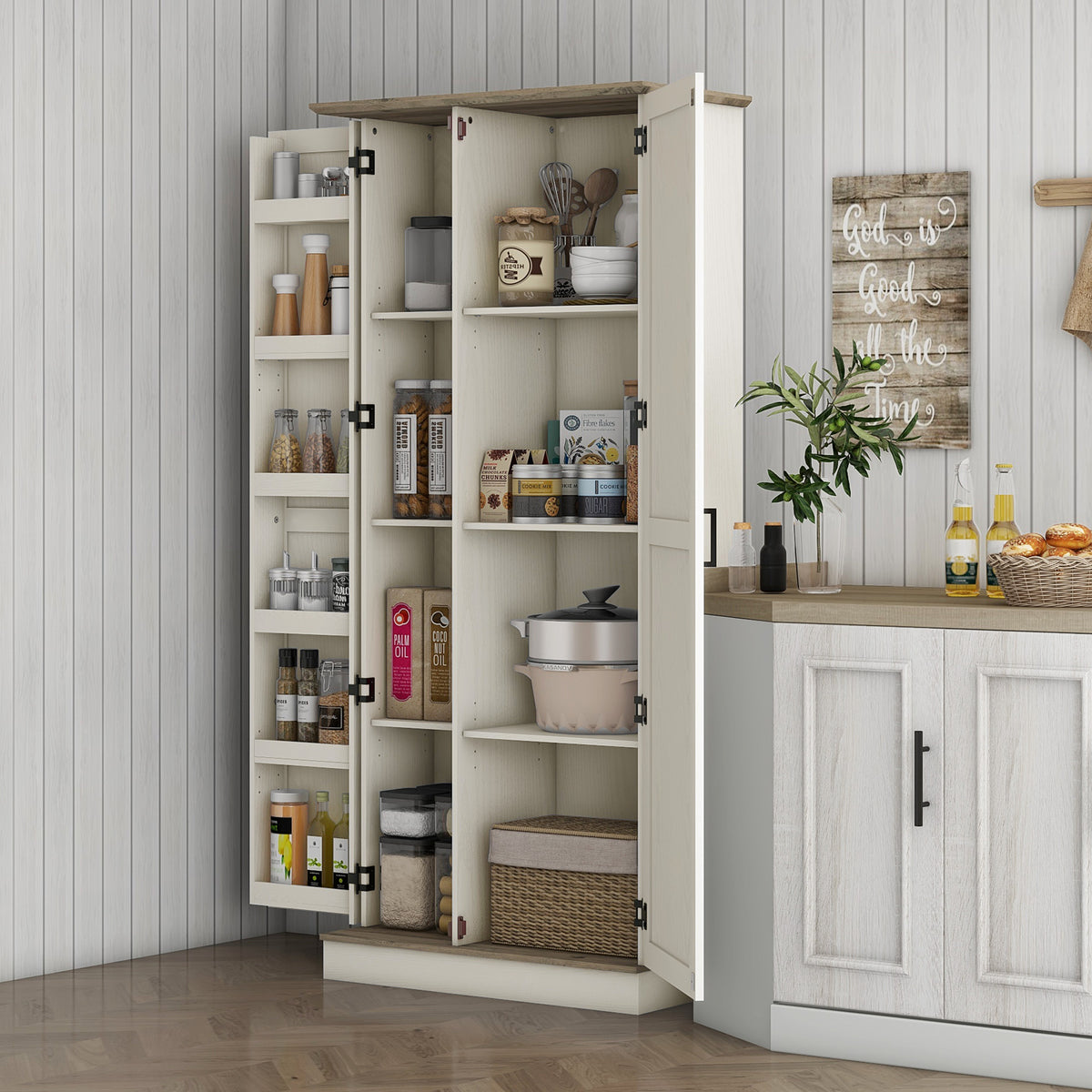 Tall Kitchen Pantry Cabinet with Door Shelves and Adjustable Shelves – 32"W x 70"H