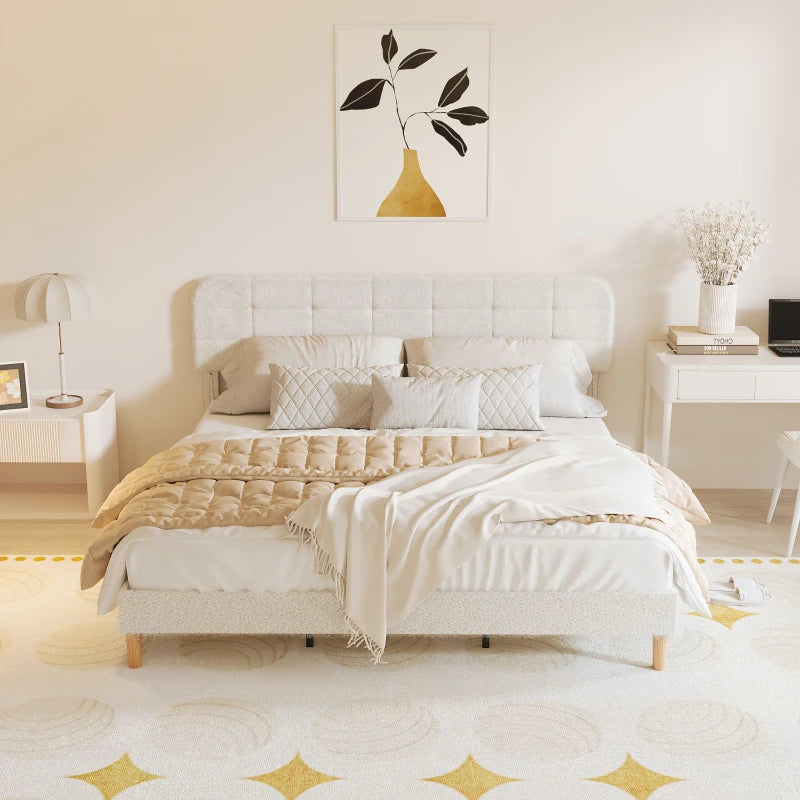 Queen Bed Frame with Adjustable Headboard and Wood Slats