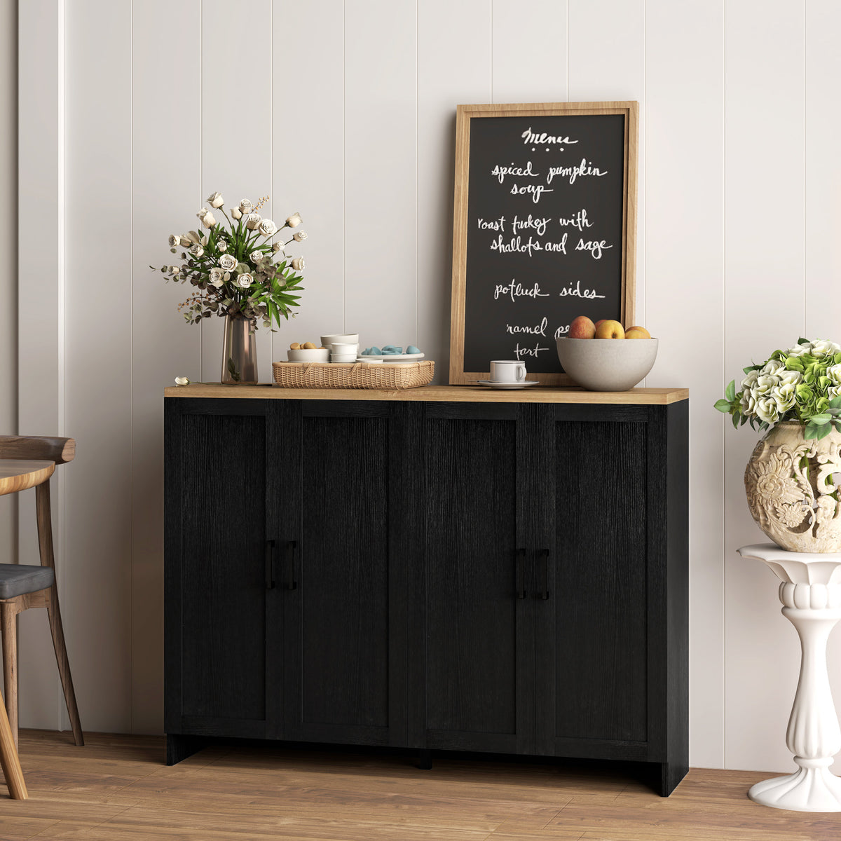 Modern Kitchen Storage Cabinet with 4 Doors Adjustable Shelves – 47"W x 35"H
