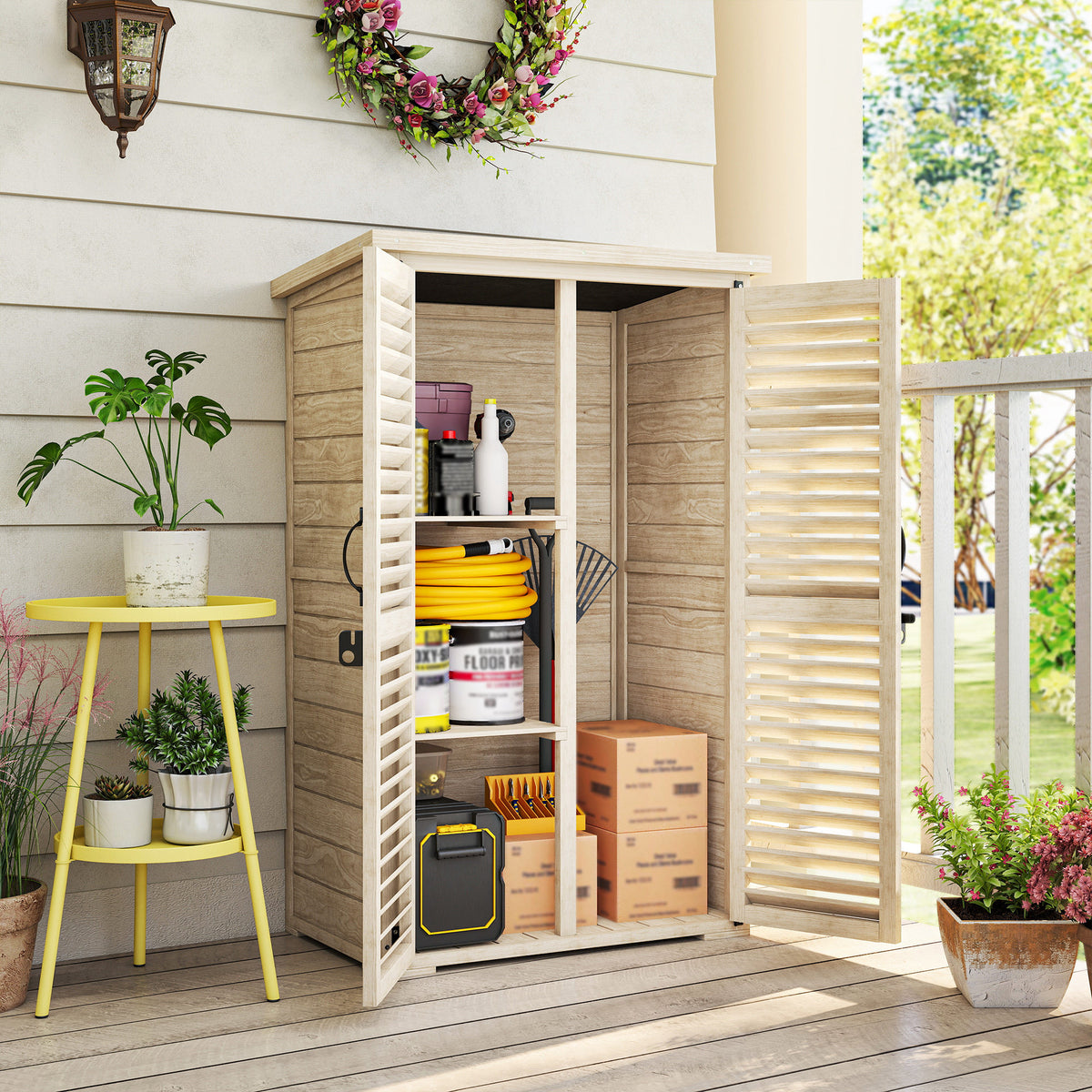 30" x 20" x 47" Wooden Garden Shed, Outdoor Storage Shed with Waterproof Asphalt Roof, Shelves