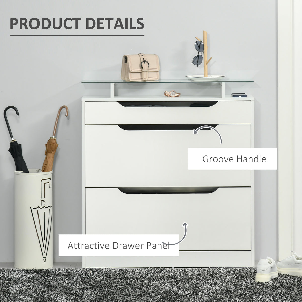 High Gloss Shoe Cabinet with 2 Flip Drawers – 35"W x 38"H