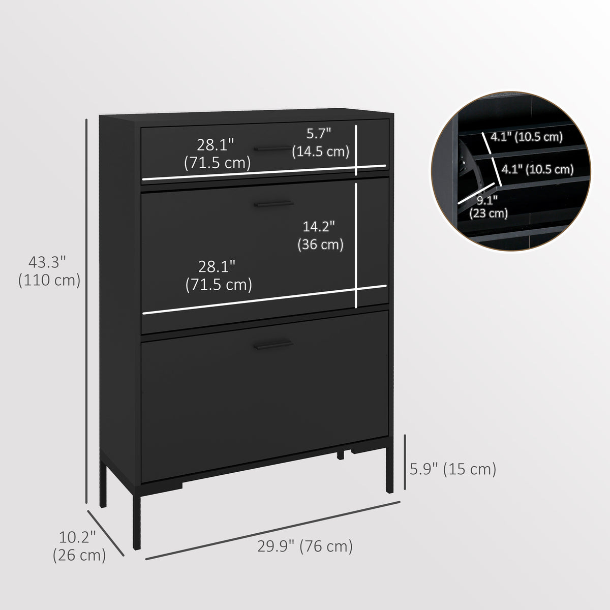 Modern Shoe Cabinet with 2 Flip Doors and Drawer – 30"W x 43"H