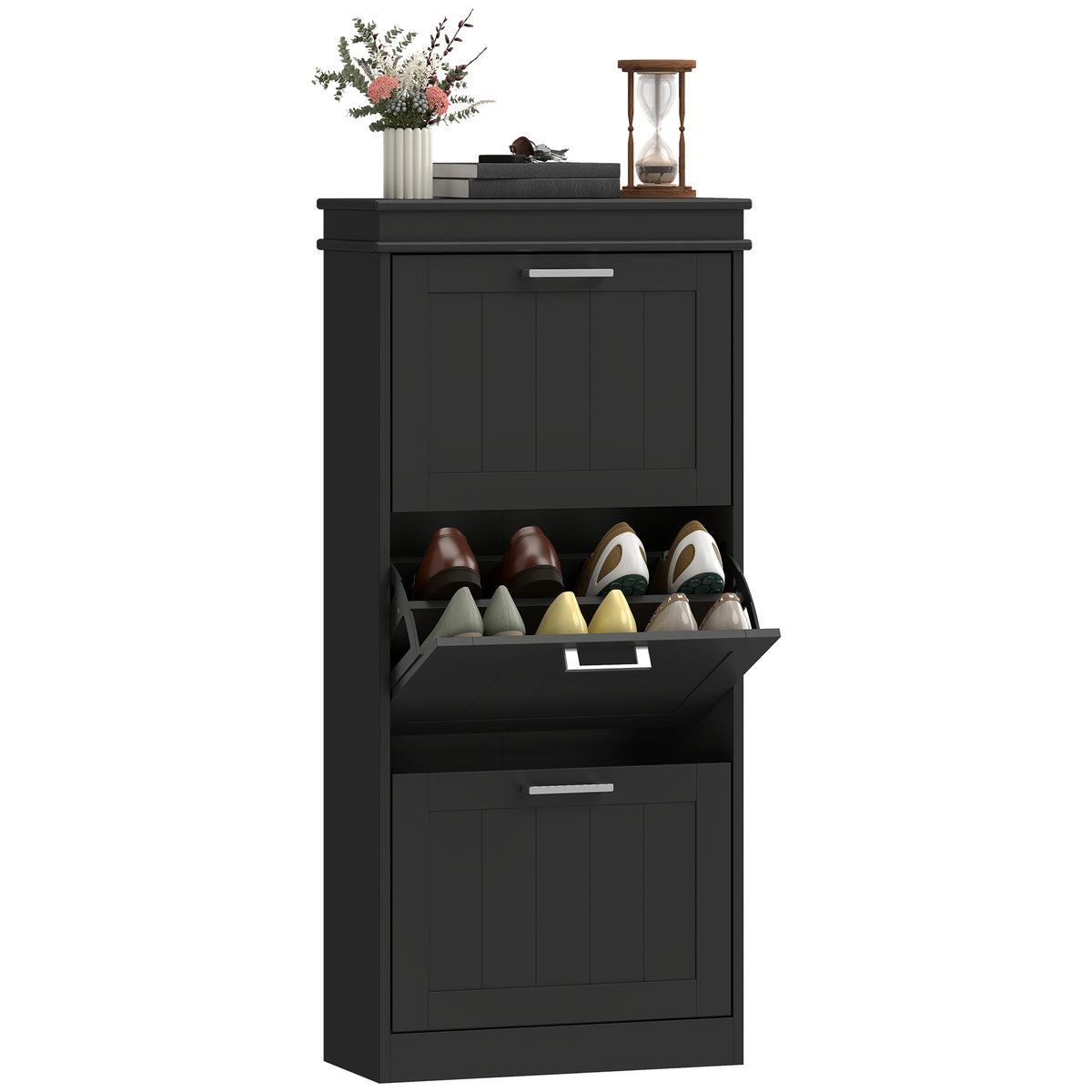 Slim Shoe Cabinet with 3 Flip Drawers and Adjustable Shelves – 21"W x 46"H