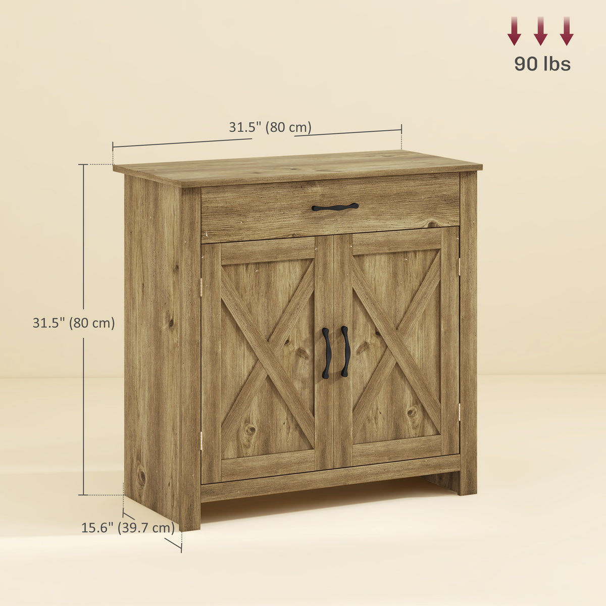 Farmhouse Sideboard Buffet Cabinet with Barn Doors – 32"W x 32"H