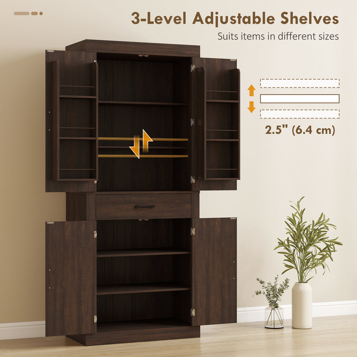 Farmhouse Kitchen Storage Cabinet with 4 Barn Doors – 30"W x 72"H