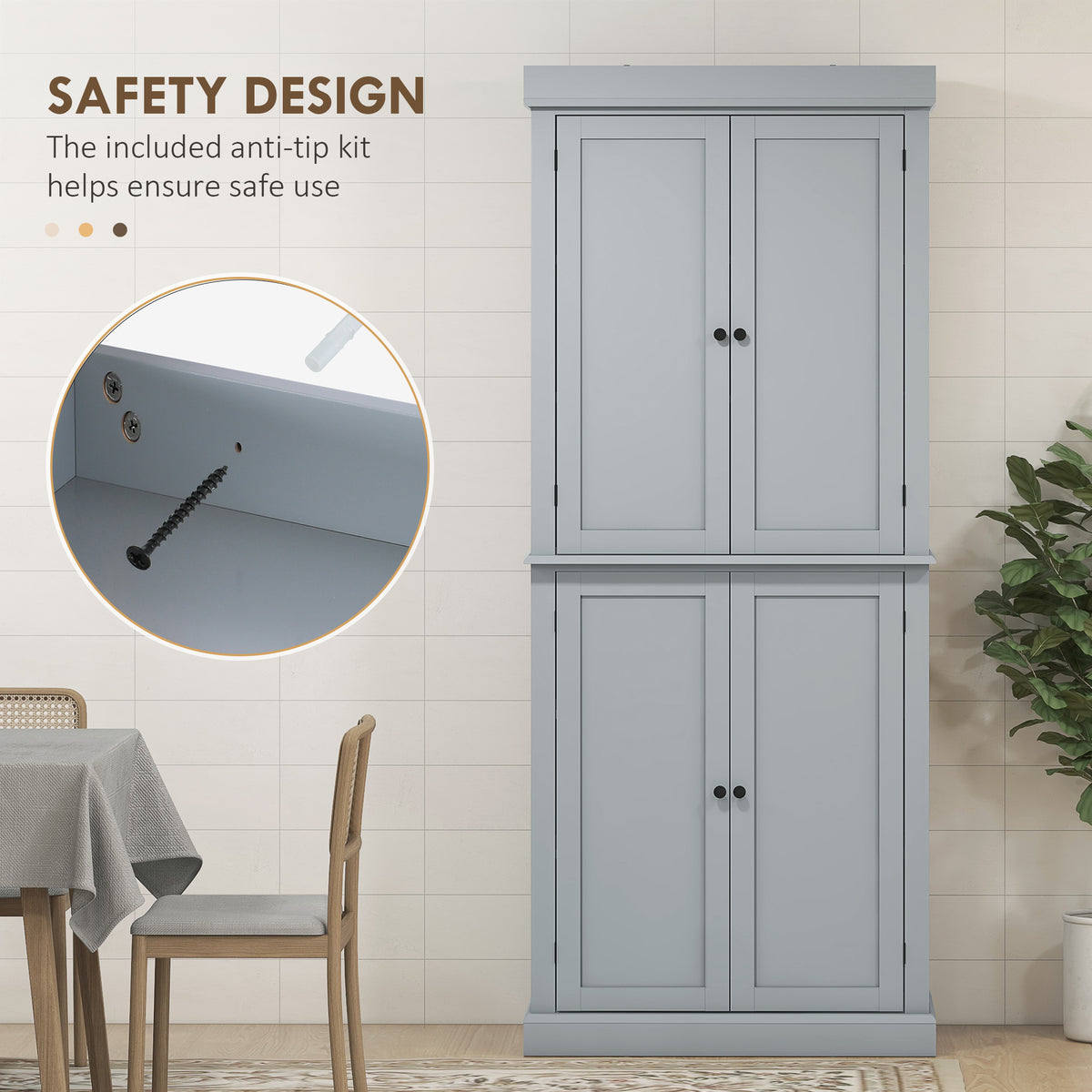 Freestanding Kitchen Pantry Cabinet with 4 Doors – 30"W x 73"H