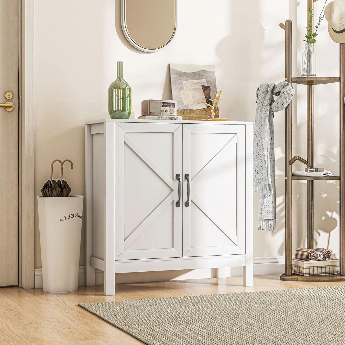 Kitchen Storage Cabinet with Barn Door and Adjustable Shelves – 32"W x 34"H