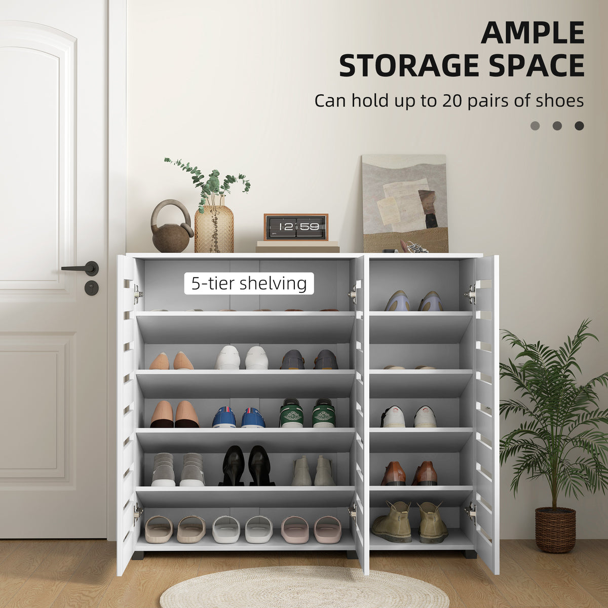 Wide Shoe Cabinet with Slatted Doors – 45"W x 39"H