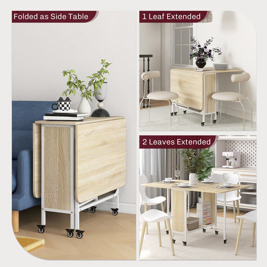 Folding Dining Table, Extendable Kitchen Table for Small Spaces with Storage Shelf and 6 Wheels