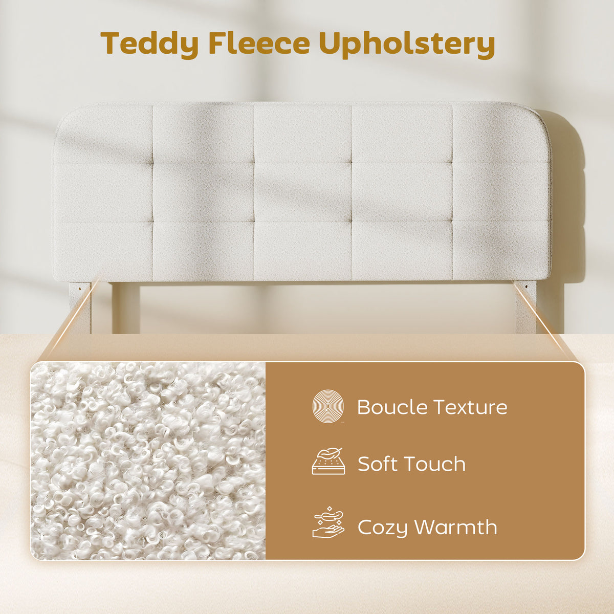 Teddy Fleece Upholstered Bed with Adjustable Headboard