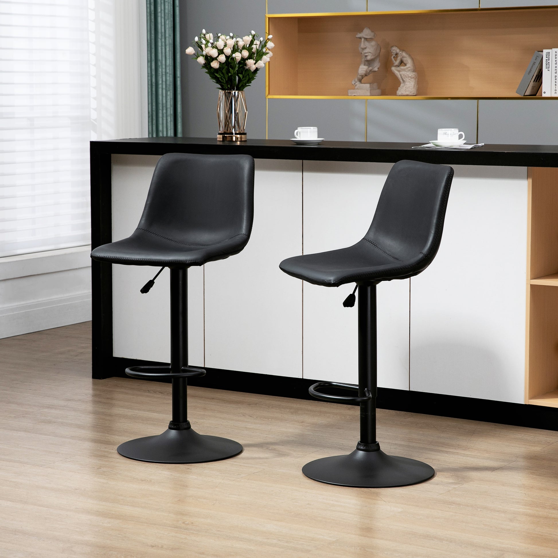 Set of 2 HOMCOM Adjustable Swivel Counter Height Bar Stools with Backs