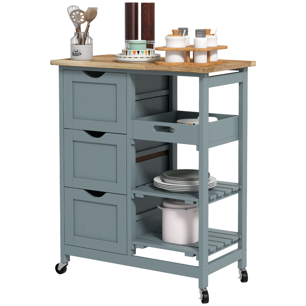 Rolling Kitchen Island Cart with Wood Top – 26"W x 34"H