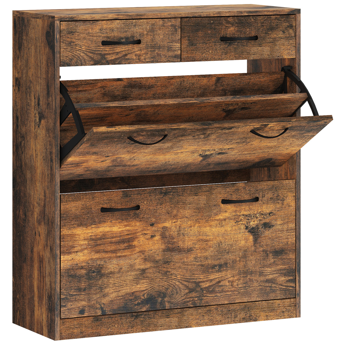 Narrow Shoe Storage with 2 Flip Drawers and Adjustable Shelves – 32"W x 36"H