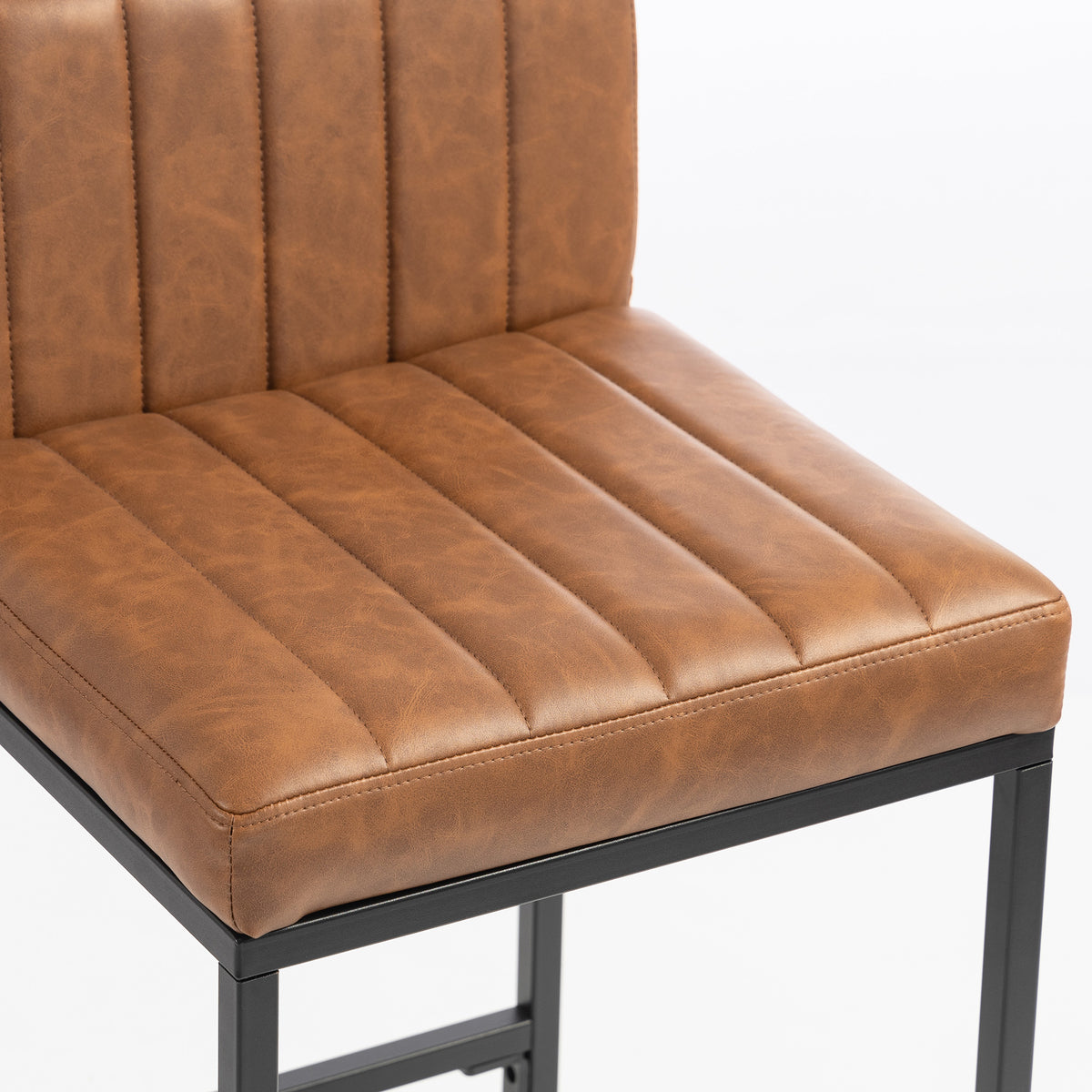 Retro Padded PU Leather Counter Stools with Back and Metal Legs, Set of 2, Brown