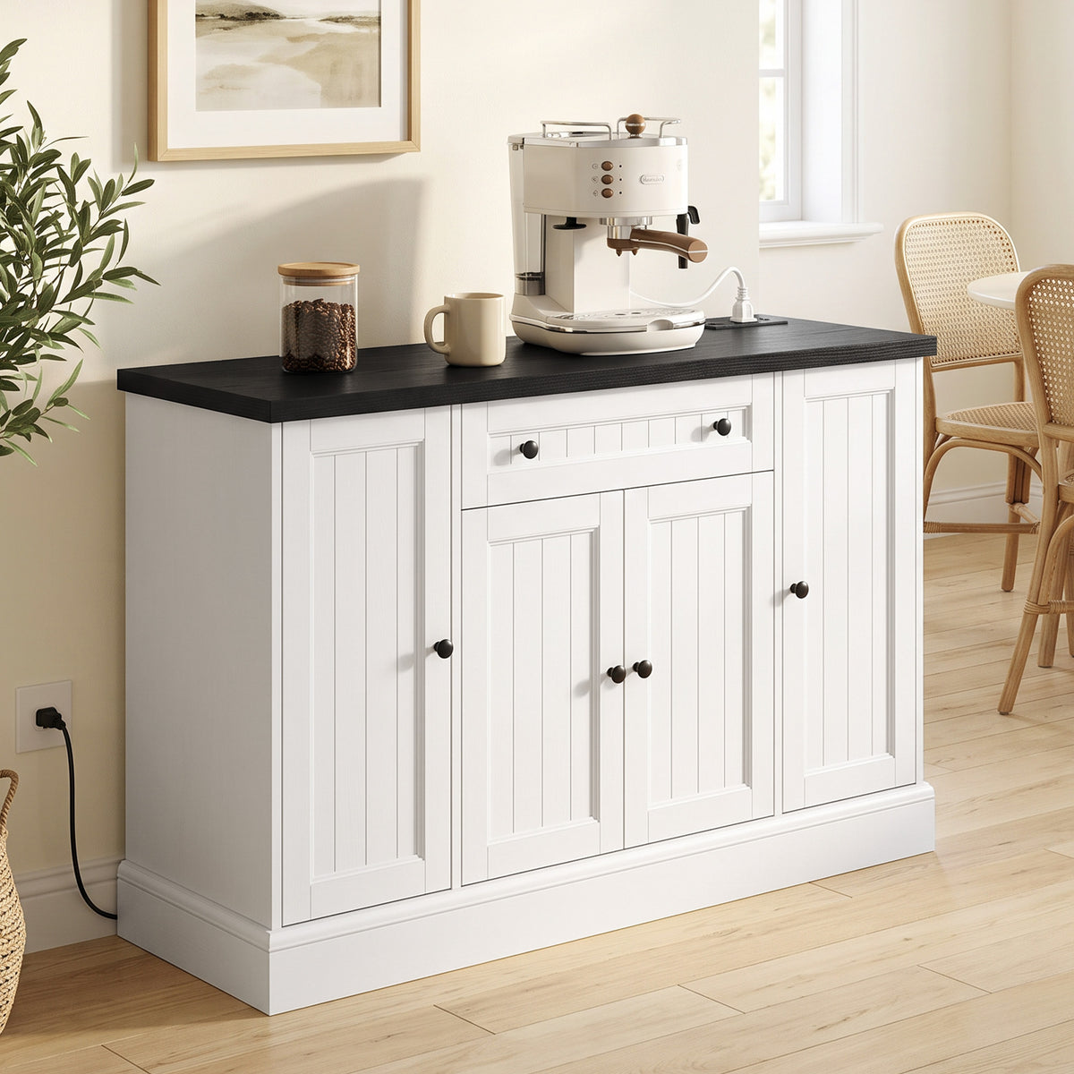 Farmhouse Sideboard Buffet Cabinet with Charging Station – 47"W x 31"H