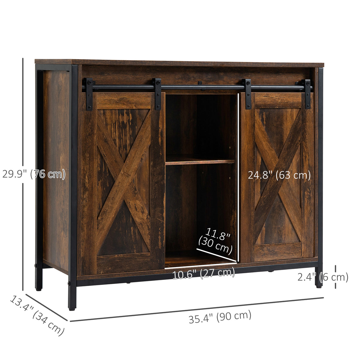 Buffet Cabinet with Sliding Barn Doors – 36"W x 30"H