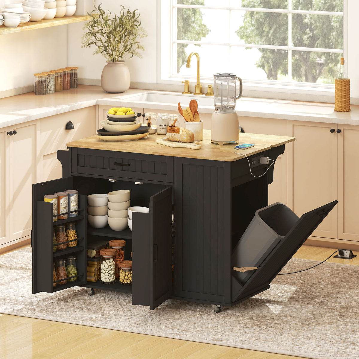Kitchen Island Cart with Charging Station – 48"W x 35"H