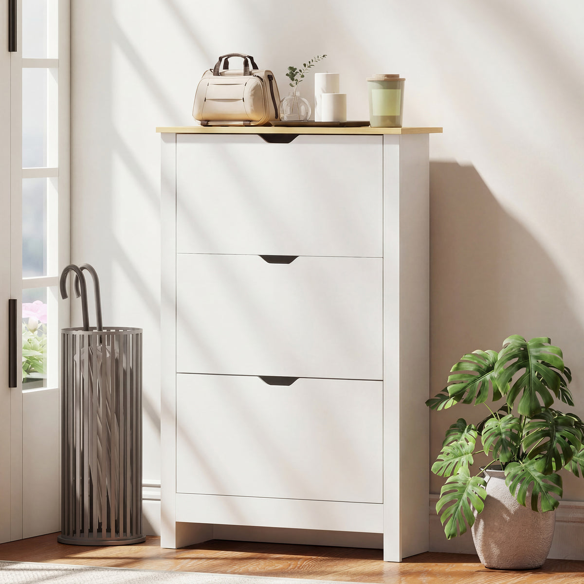 Shoe Storage Cabinet with 3 Flip Drawers – 28"W x 44"H