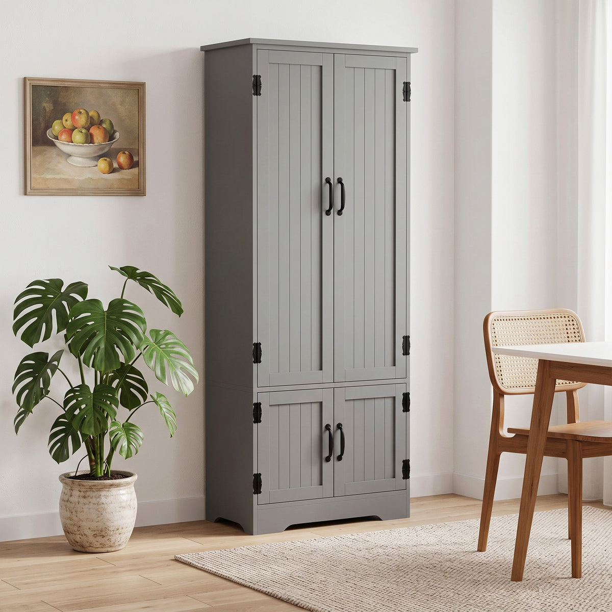 4-Door Pantry Storage Cabinet with Adjustable Shelves – 24"W x 60"H