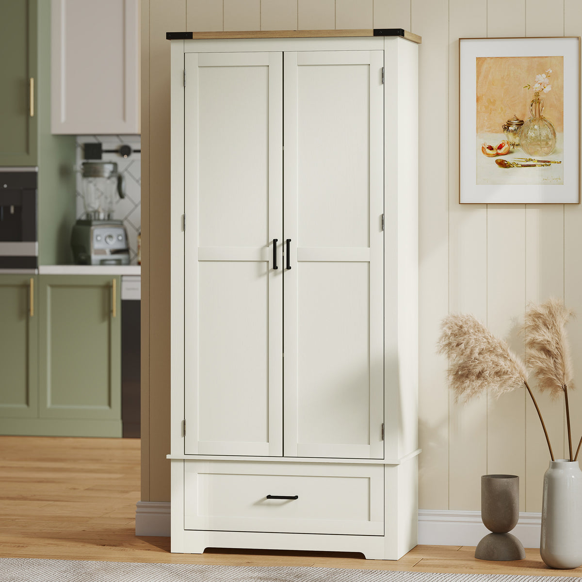 Tall Farmhouse Kitchen Pantry Cabinet with 2 Doors – 31"W x 69"H