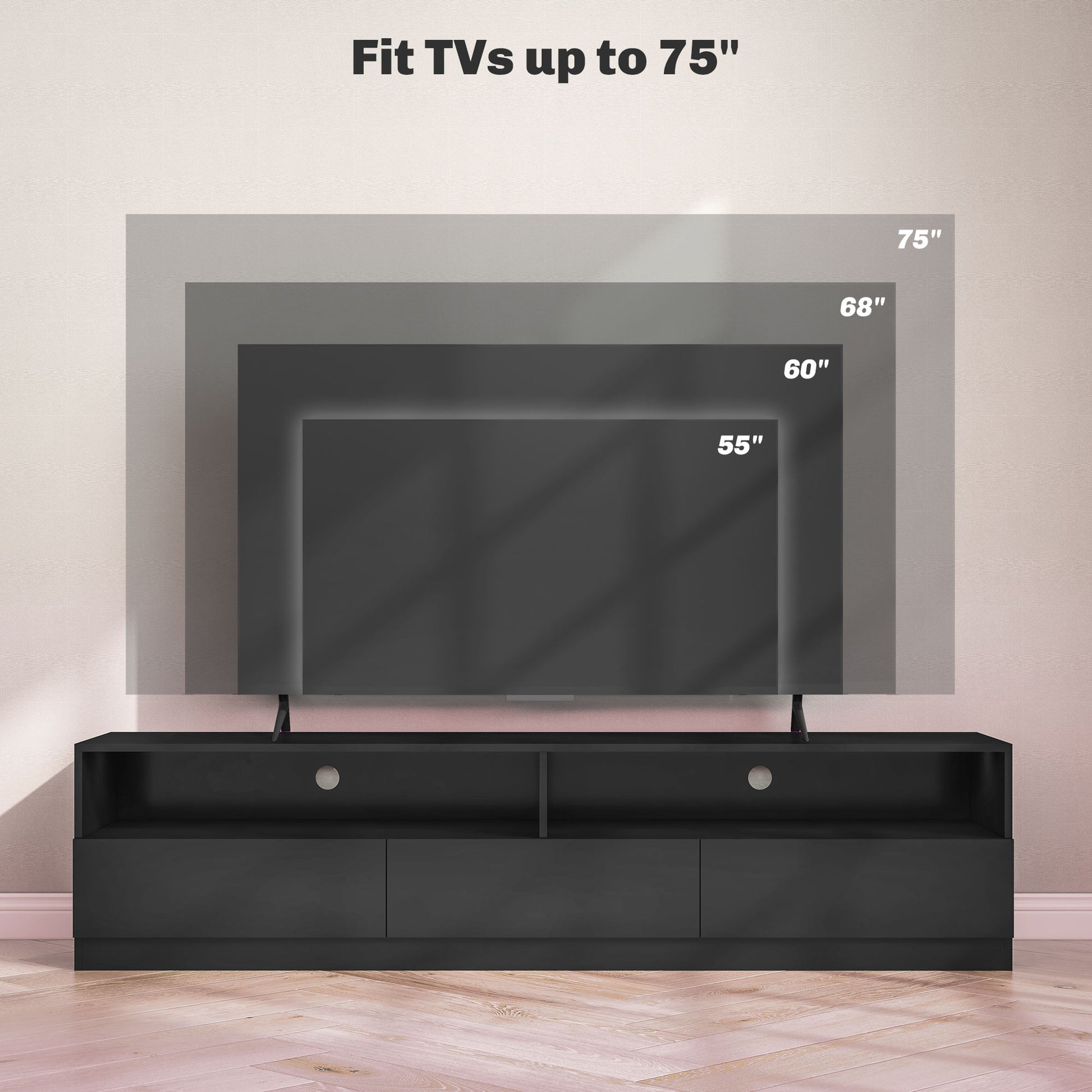 HOMCOM Modern LED Lighted TV Stand for 75 Inch TVs, High Gloss Black