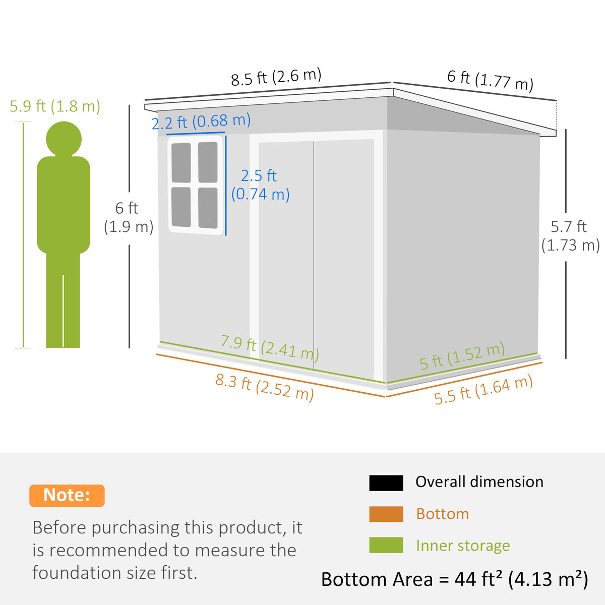 8.5' x 6' Galvanised Steel Outdoor Storage Shed, Garden Shed with Window, Lockable Wide Doors and Air Vents – Dark Grey