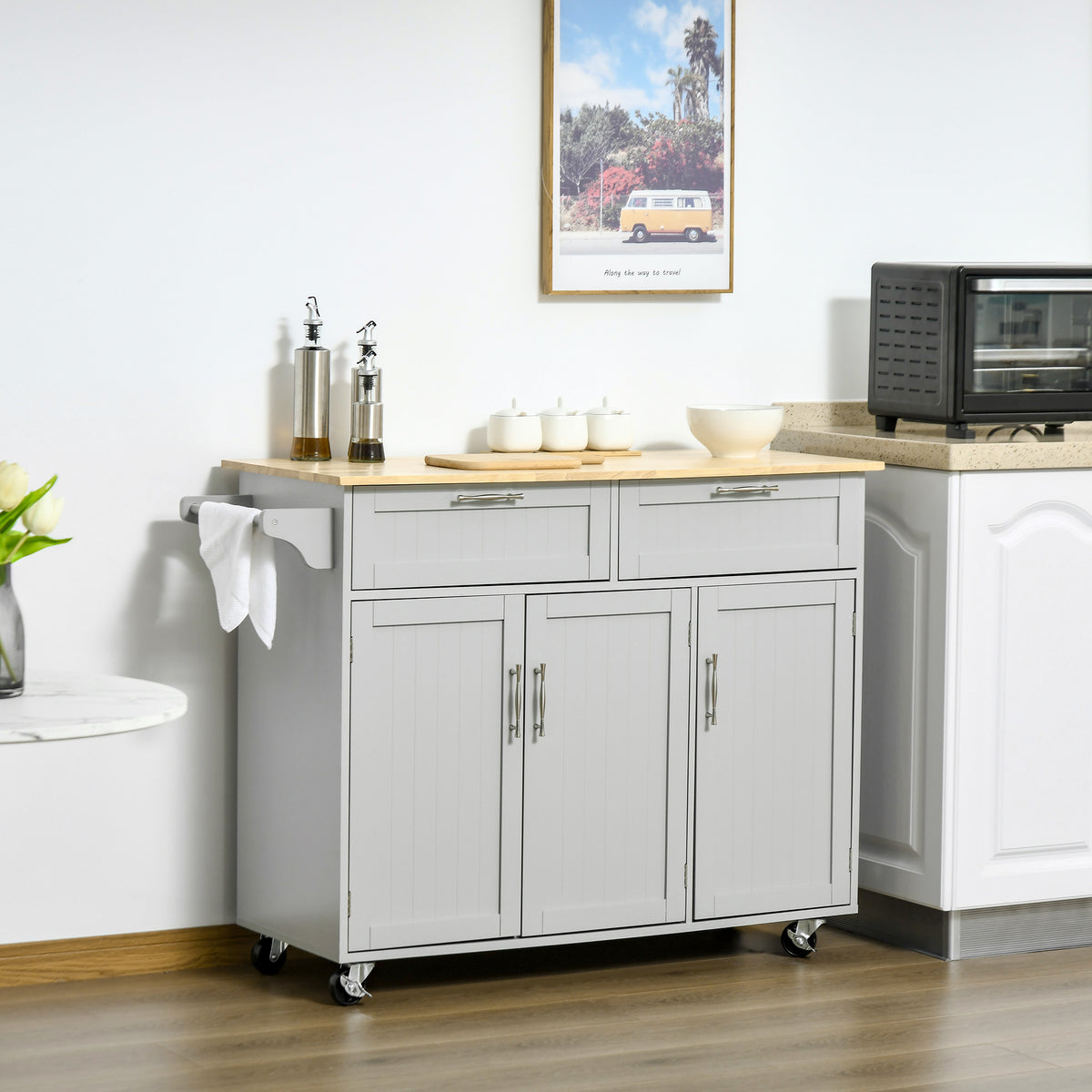 Kitchen Island with Storage and Solid Wood Top – 48"W x 36"H