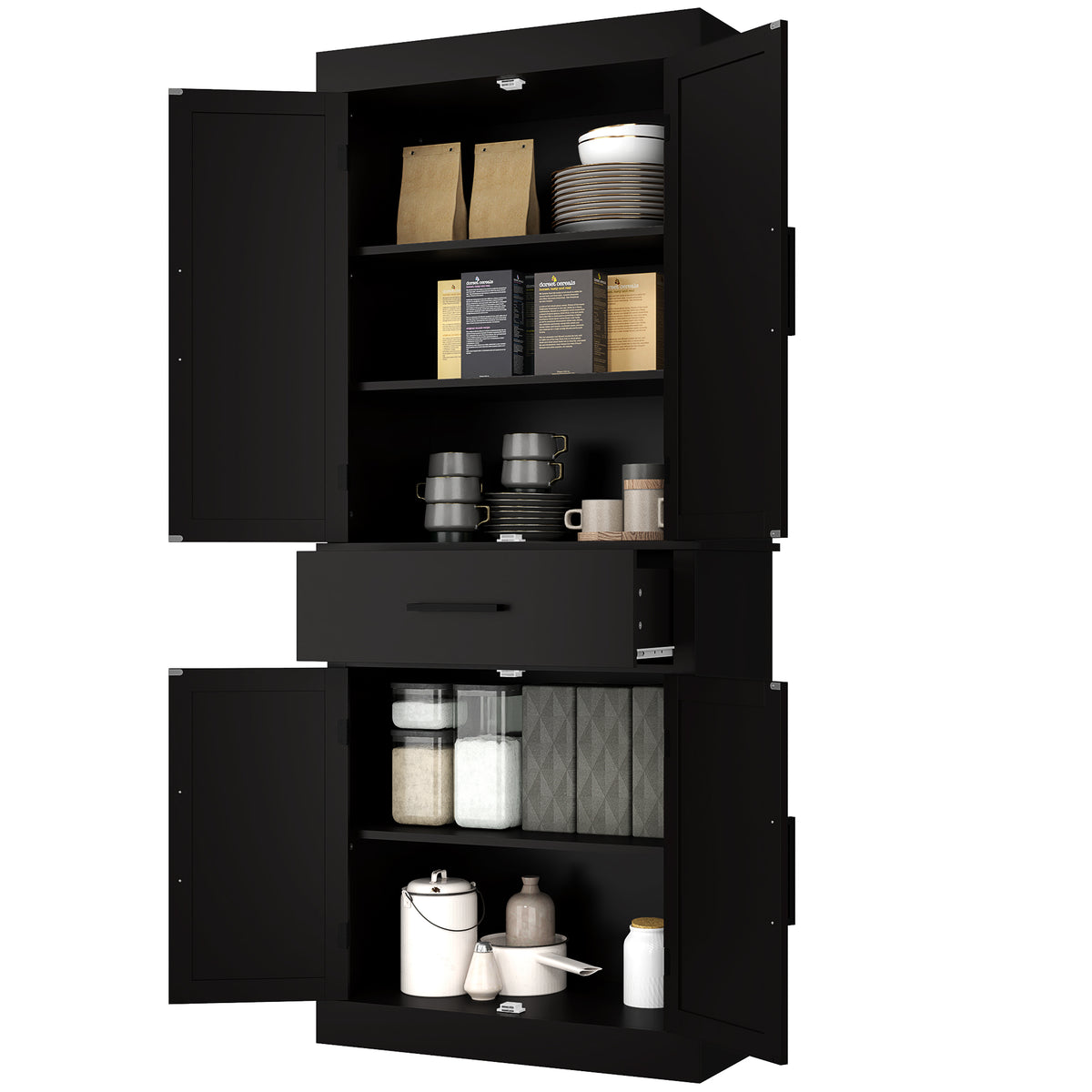 Farmhouse Kitchen Pantry Cabinet with 4 Barn Doors – 30"W x 72"H
