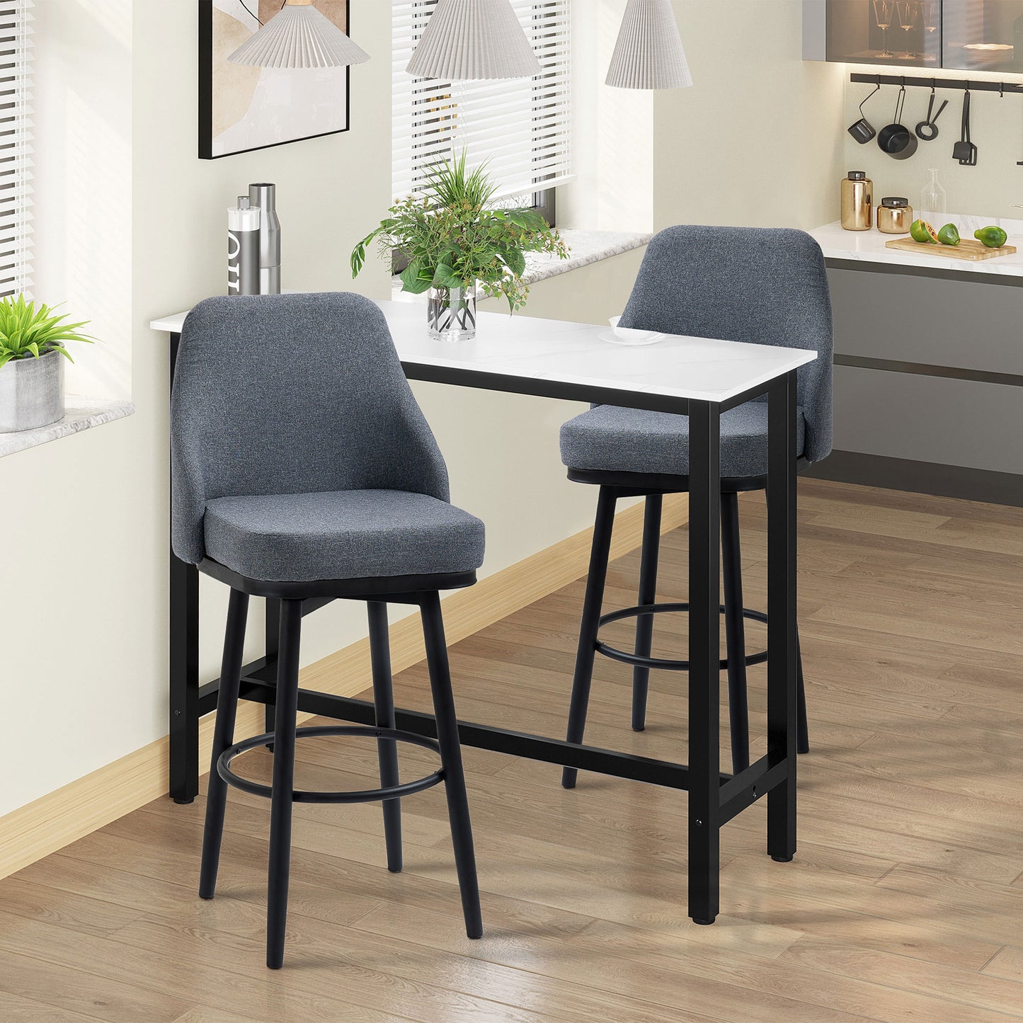 HOMCOM Extra Tall Bar Stools, 360° Swivel, Charcoal Grey