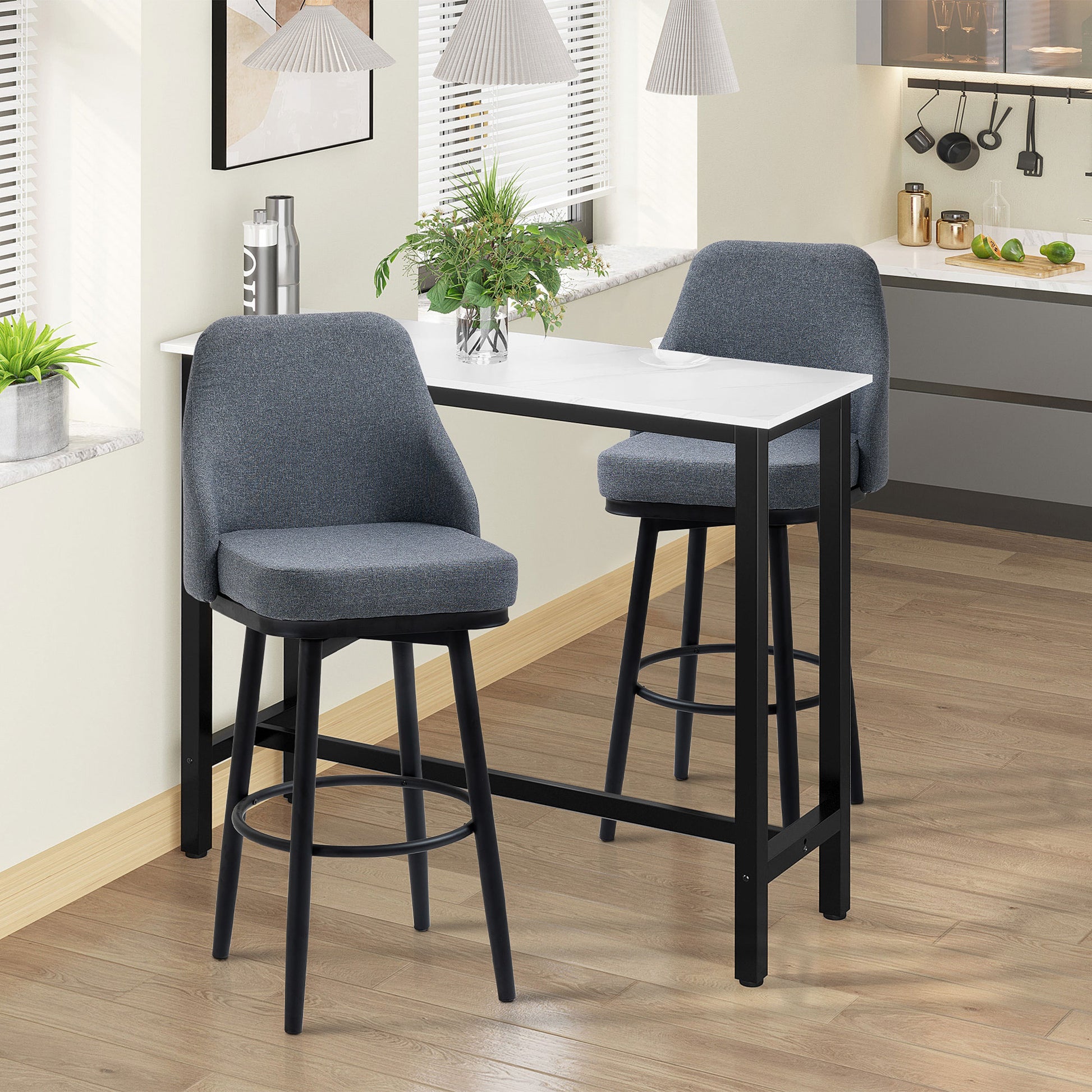 HOMCOM Extra Tall Bar Stools, 360° Swivel, Charcoal Grey