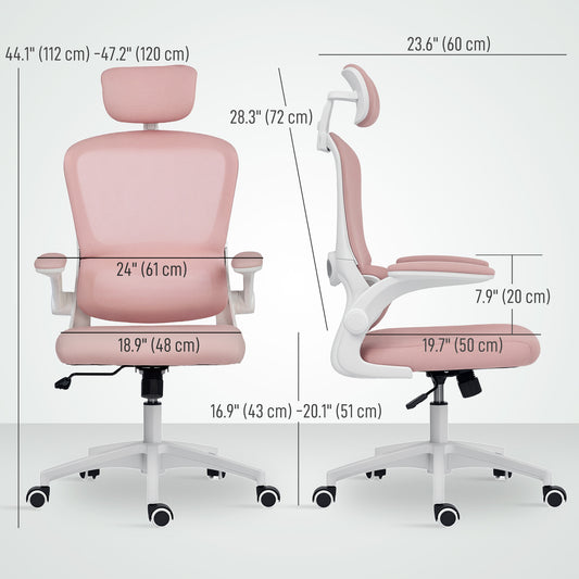 Ergonomic Mesh Office Chair, High Back Desk Chair with Rotatable Headrest, Pink