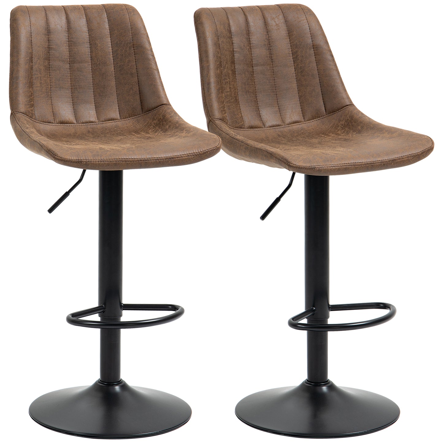 HOMCOM 2-Piece Adjustable Height Swivel Bar Stools with Footrest, Brown Leathaire