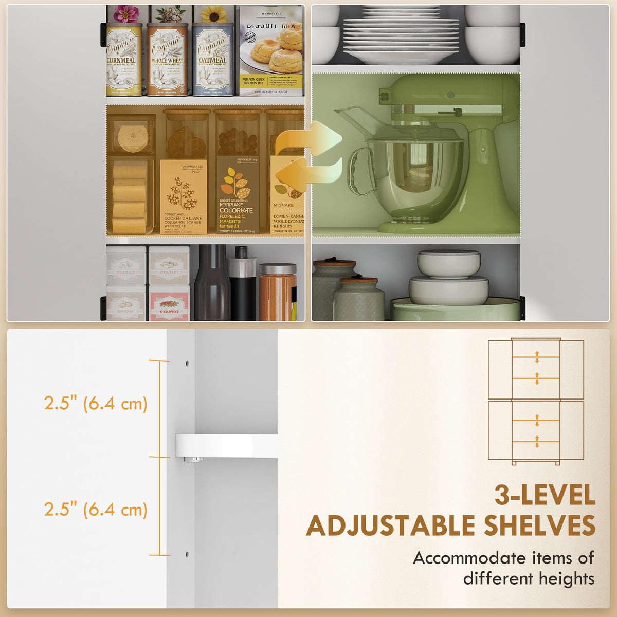 Farmhouse Kitchen Pantry with 4 Chevron Doors – 30"W x 70"H