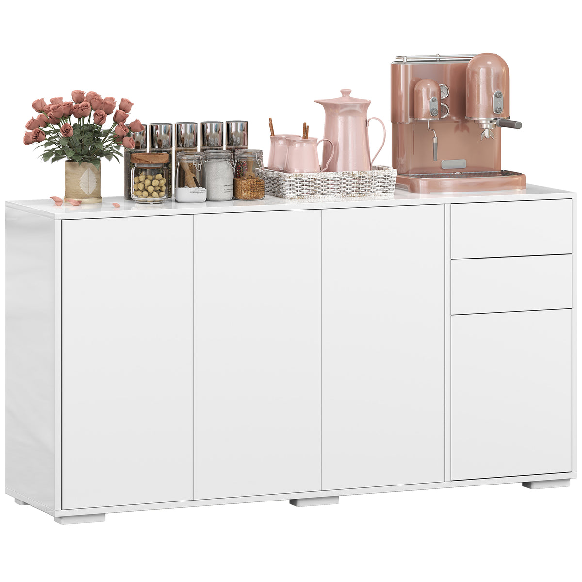 Modern Coffee Bar Cabinet with Push-Open Design and 2 Drawers – 55"W x 29"H
