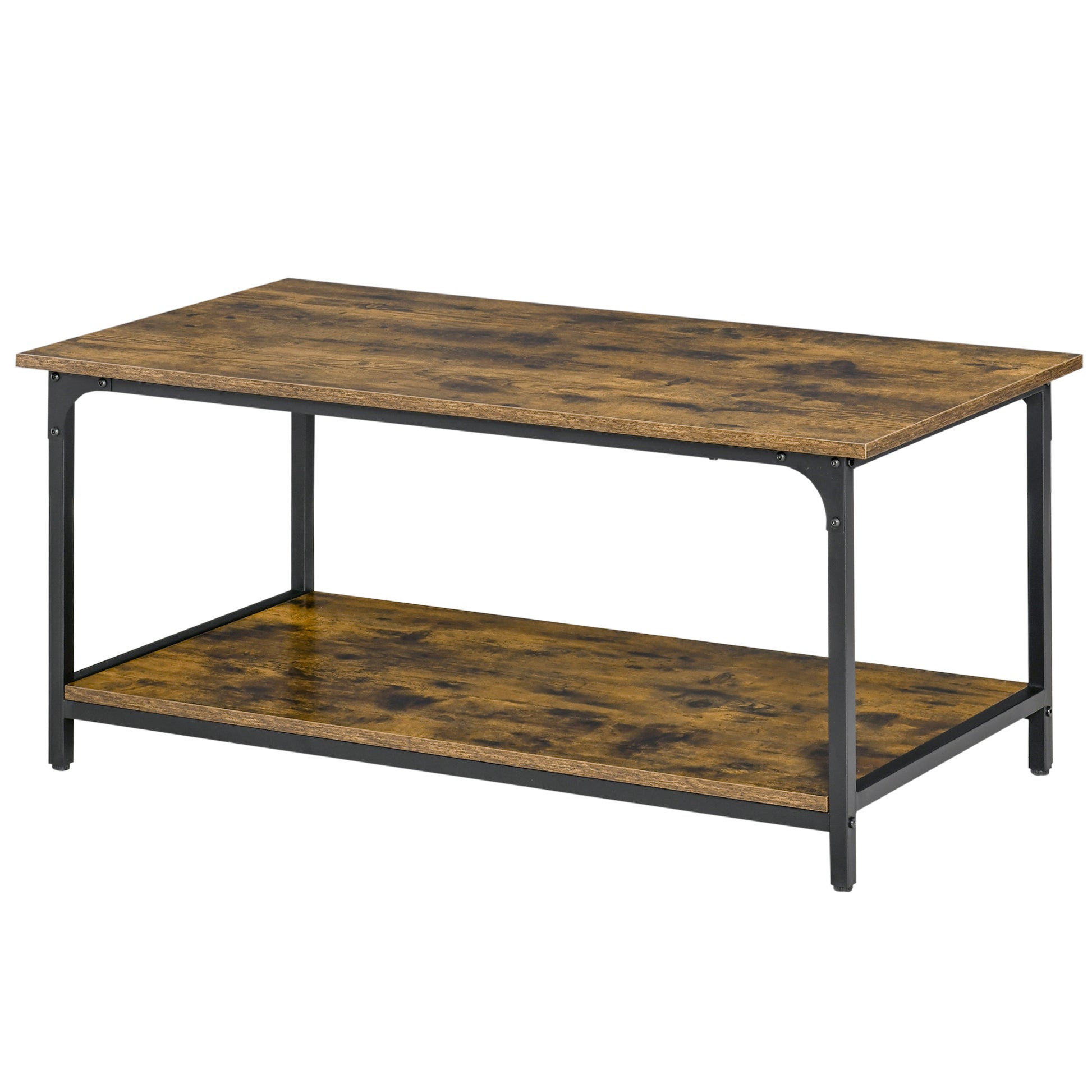 HOMCOM Rustic Industrial 2-Tier Coffee Table Storage Shelf Steel Frame