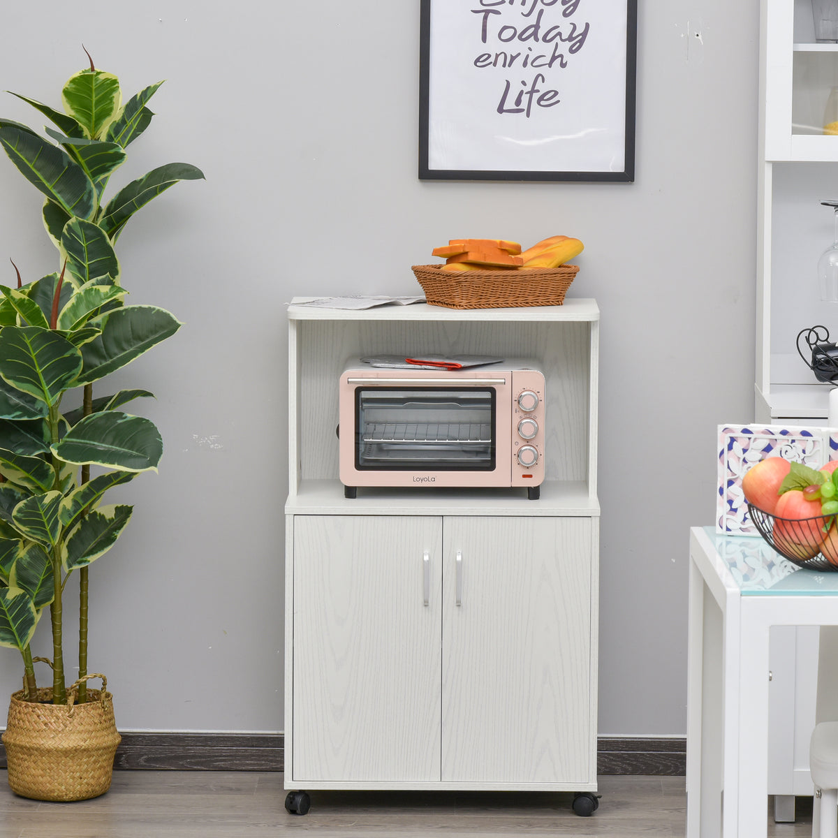 Microwave Cart with 2-Door Cabinet and Wheels – 24"W x 38"H
