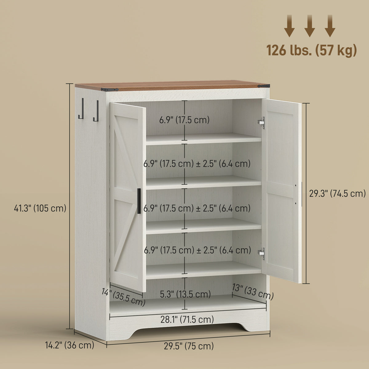 5-Tier Shoe Cabinet for 15 Pairs – 30"W x 41"H