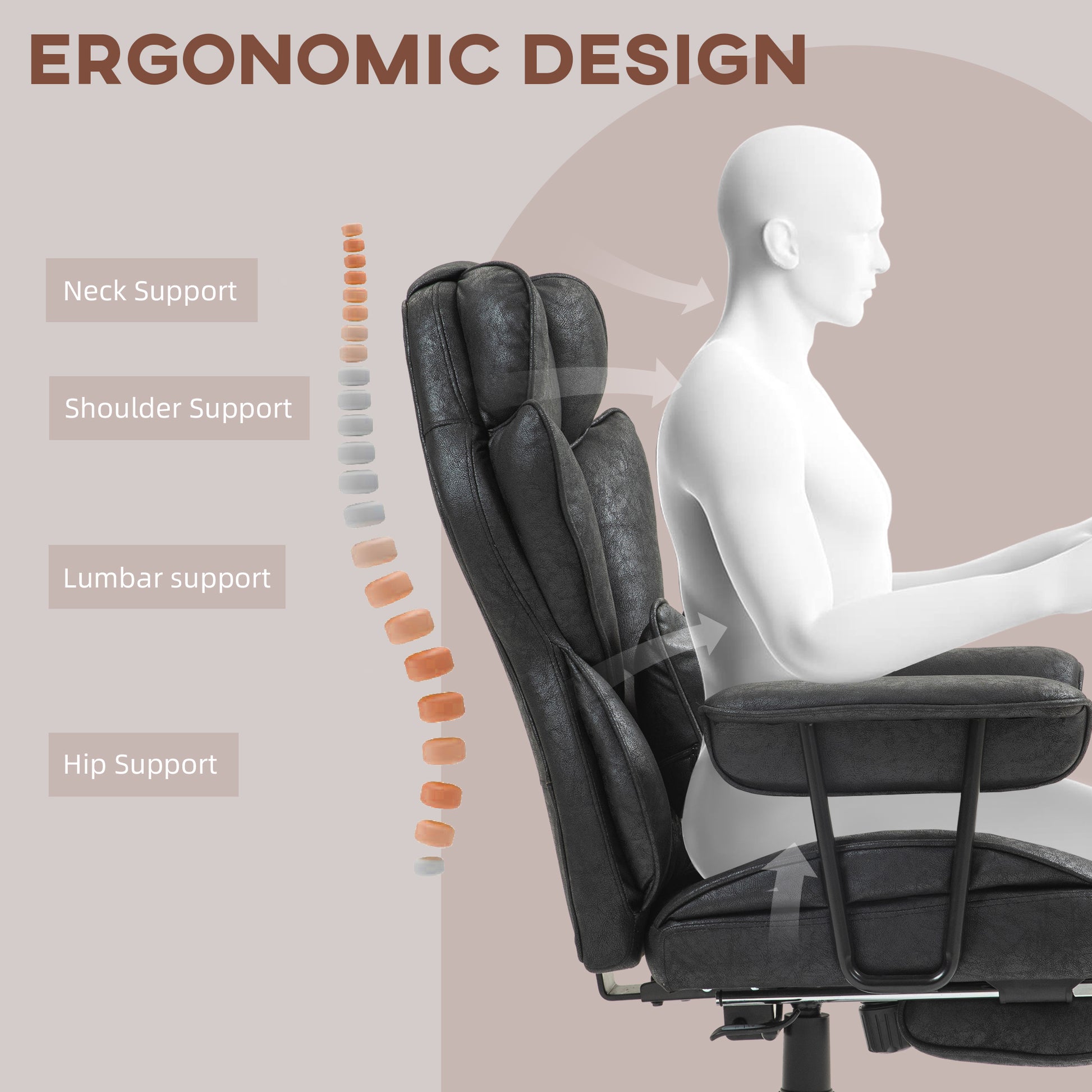 HOMCOM Executive High Back Office Chair with Footrest, 180kg Capacity, Lumbar Support