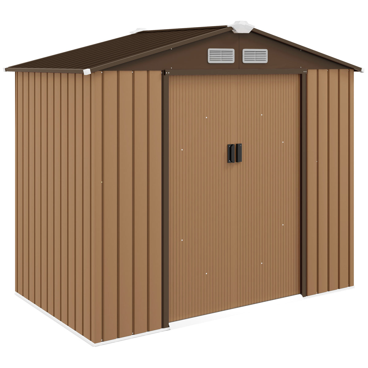 7'x 4'x 6' Garden Tool Shed Metal Storage Shed w/ Foundation Kit, Vents and Double Doors – Yellow