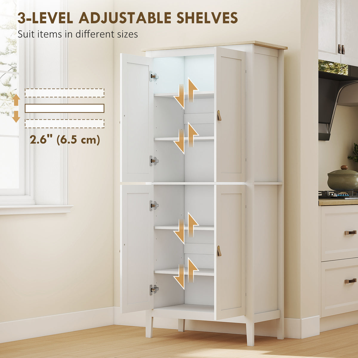 Tall Kitchen Pantry Storage Cabinet with Motion Sensor LED Light – 32"W x 70"H