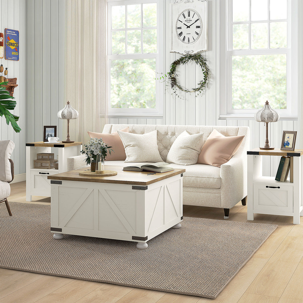 Farmhouse Nightstand with Drawer and Barn-Style Panel – 18"W x 24"H