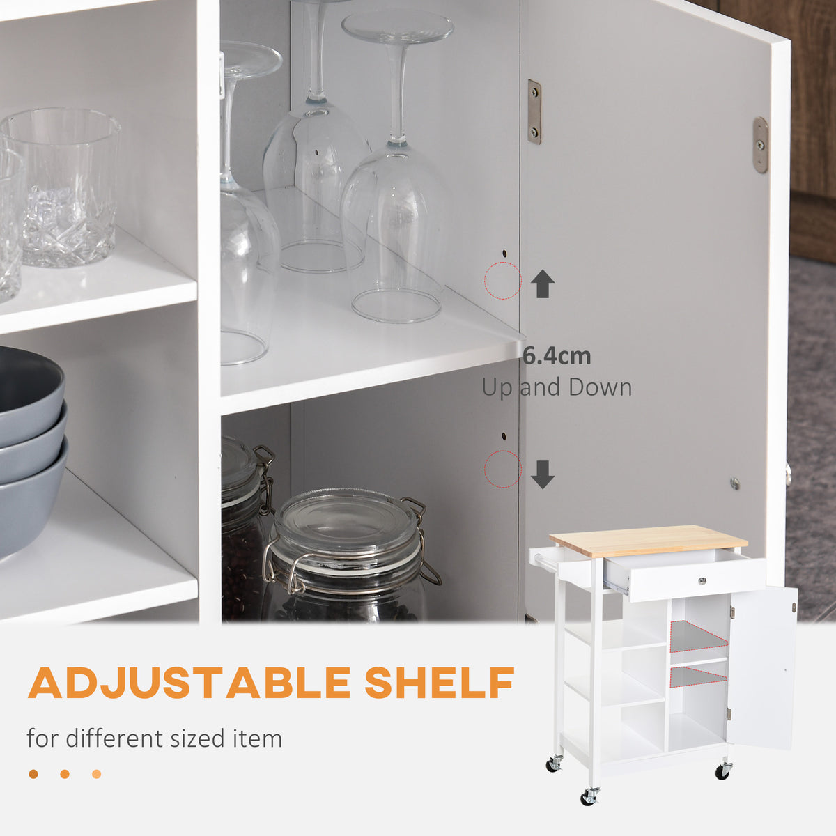 Modern Rolling Kitchen Island Cart with Drawer – 26"W x 34"H
